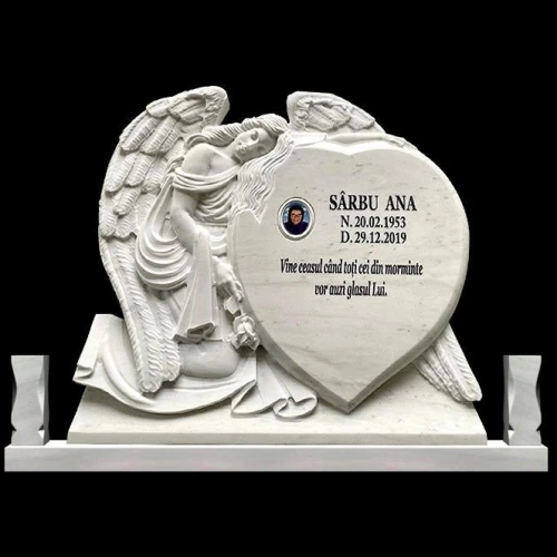 Monument funerar din marmura cu inger si inima, model MAR-1374