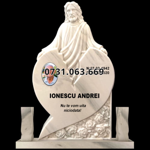 Monument funerar din marmura cu Iisus si inima, model MAR-1462