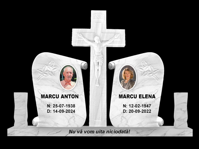 Cruce marmura model dublu cod MAR-1638 3 - Cruci marmură, cruci granit, placări morminte Cruce din marmura alba cu venatura gri sau roz eleganta un monument funerar deosebit cu inger sau flori sculptate se poate accesoriza cu poza din ceramica sau gravura portret pe granit negru un monument funerar la reducere