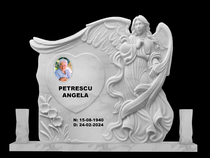 Cruce marmura model MAR-1652 3 - Cruci marmură, cruci granit, placări morminte Cruce din marmura alba cu venatura gri sau roz eleganta un monument funerar deosebit cu inger sau flori sculptate se poate accesoriza cu poza din ceramica sau gravura portret pe granit negru un monument funerar la reducere